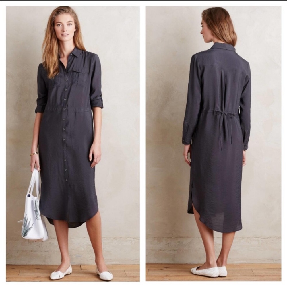 Anthropologie Maeve Button Down Midi Gray Dress